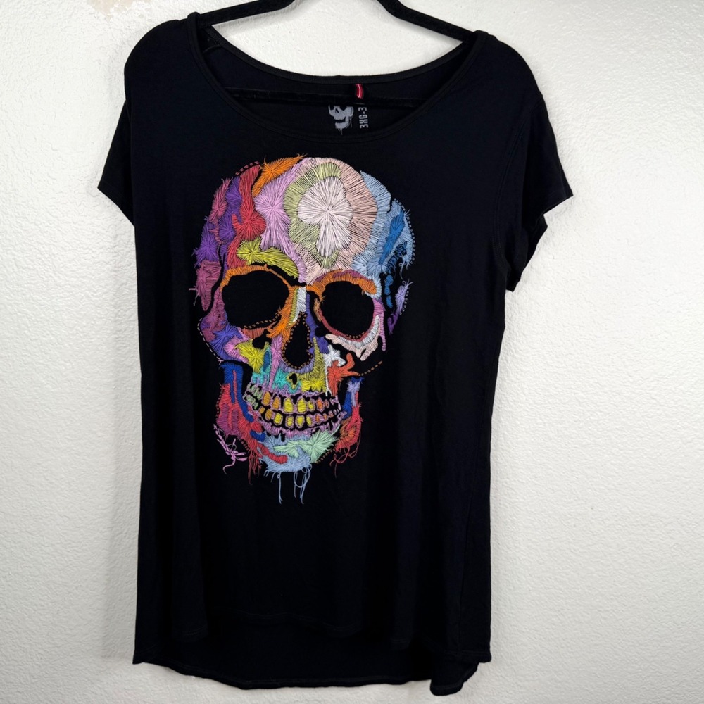 Ay Guey Women's Top Black Sz 3XL Skull Skeleton Colorful